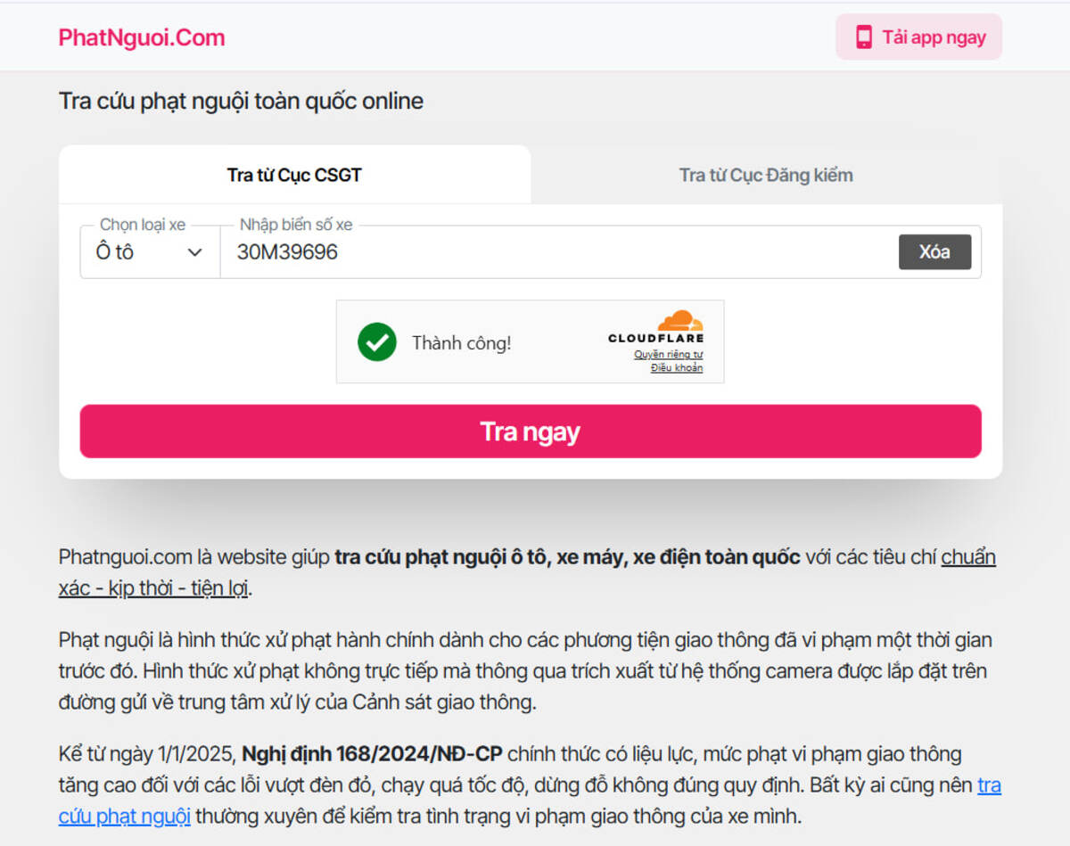 6 Cách Tra Cứu Phạt Nguội, Tra Cứu Phạt Nguội Online 2025 4 Tra cứu phạt nguội trên website phatnguoi
