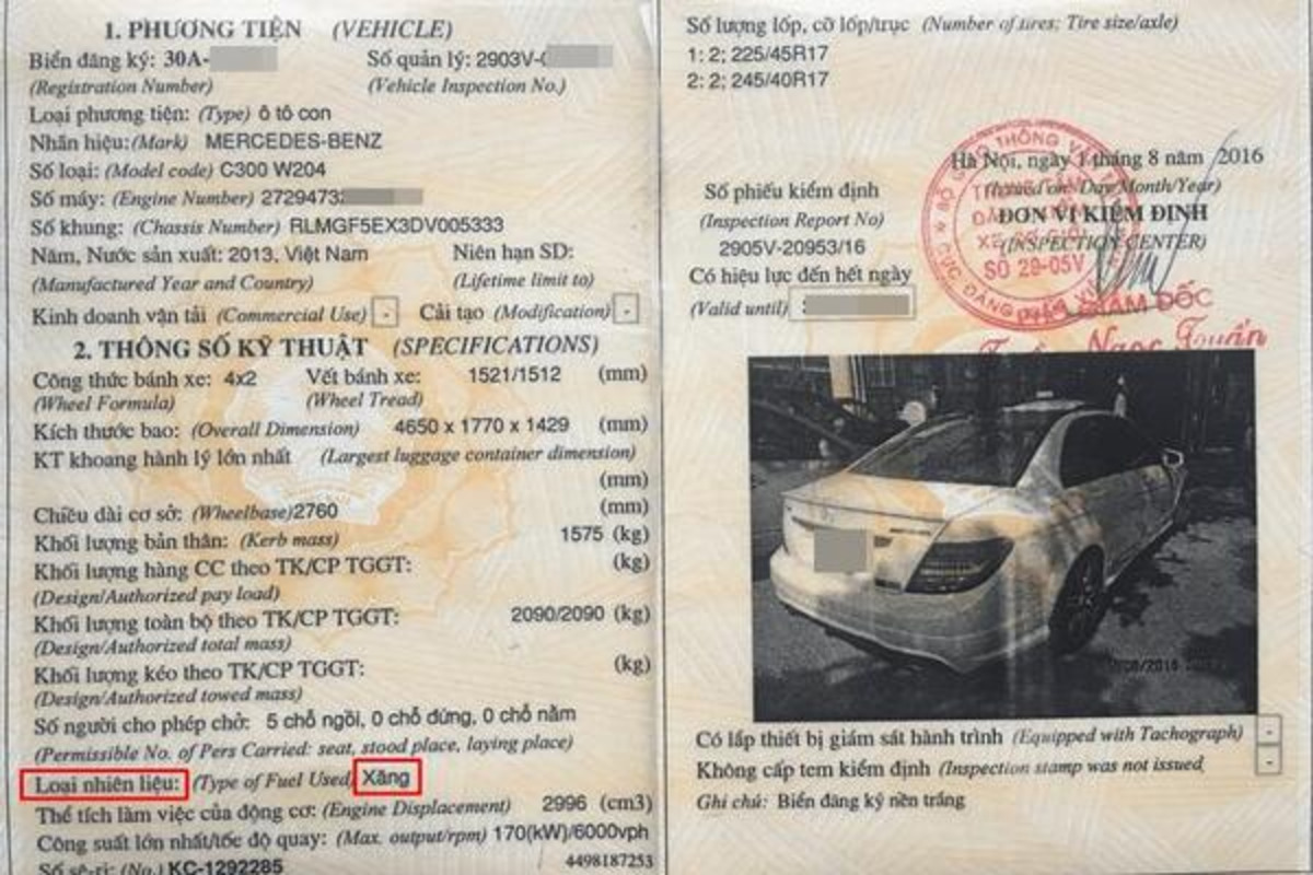 Kiểm tra thông số trên sổ đăng kiểm để nhận biết xe ô tô chạy xăng hay dầu.